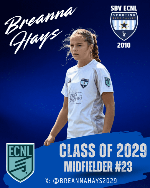 Breanna Hays playing for Sporting Blue Valley ECNL 2010 in Kansas City.